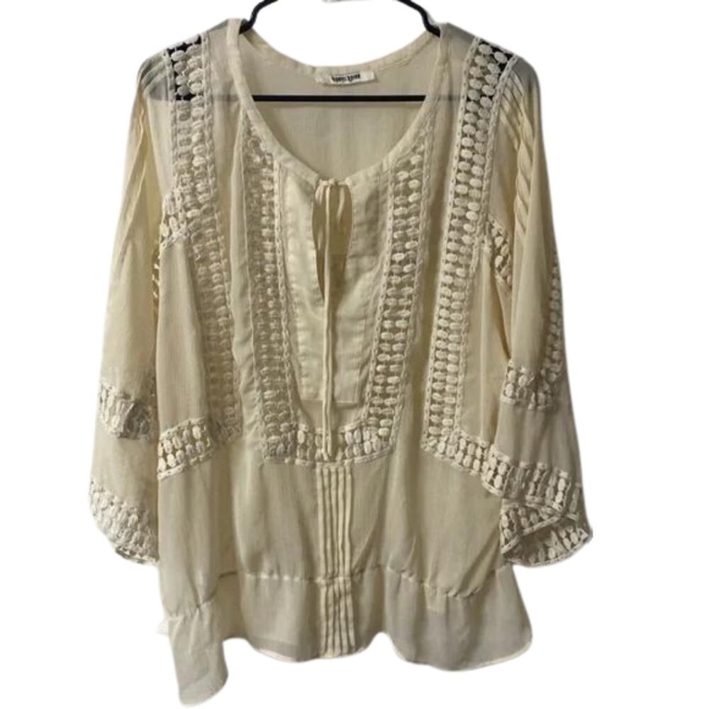 Daniel Rainn Boho Sheer Crochet Blouse Cream Color